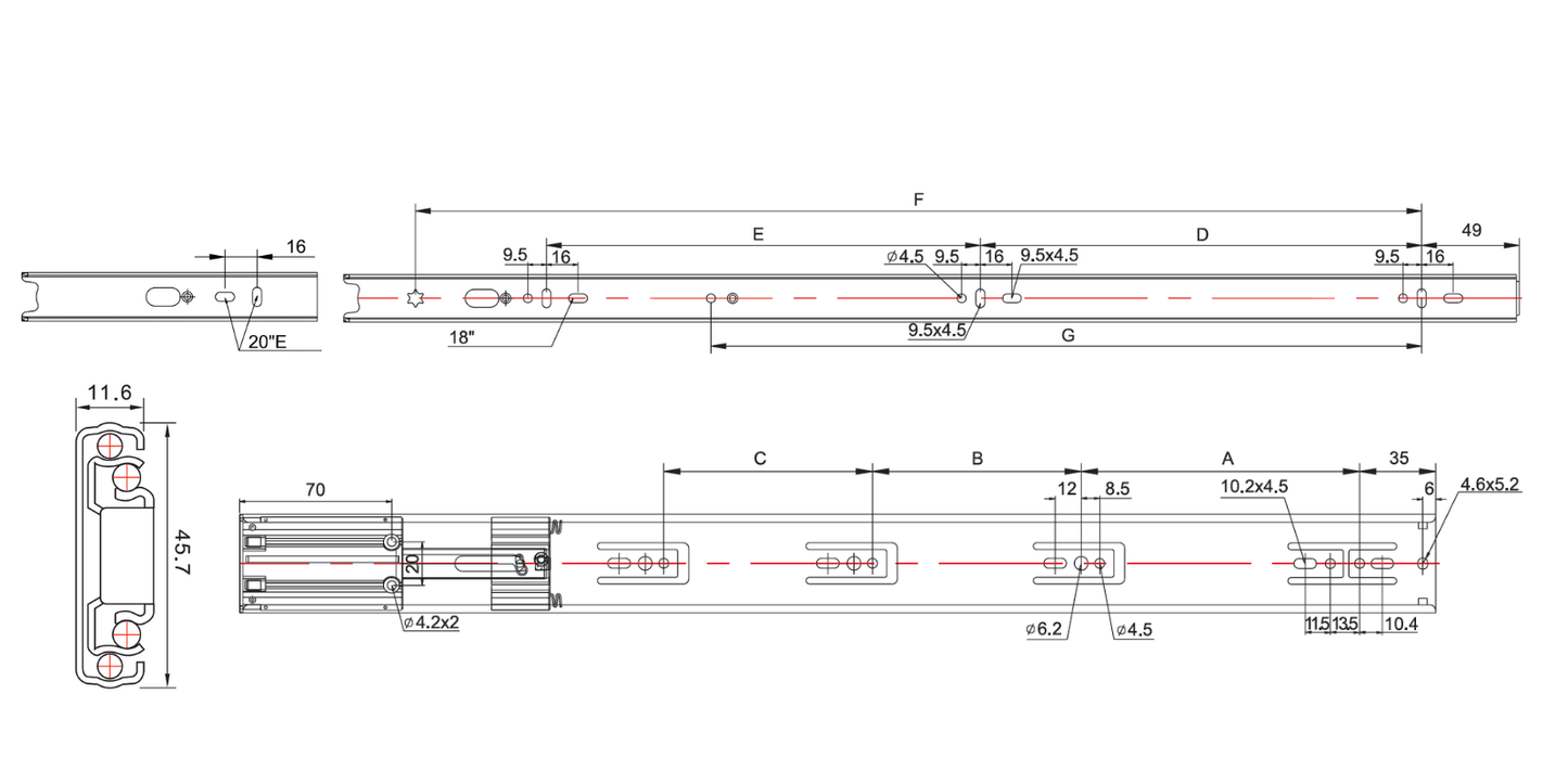 3641 Full Extension Soft Closing Drawer Slide - Single Spring (Eco)