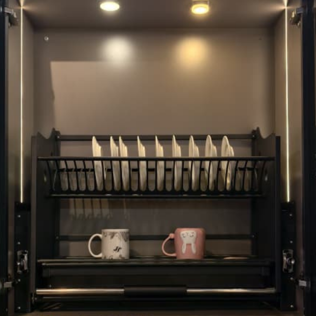 Up And Down Storage Kit Elevator With Dish Rack (Luxury Stainless Steel)
