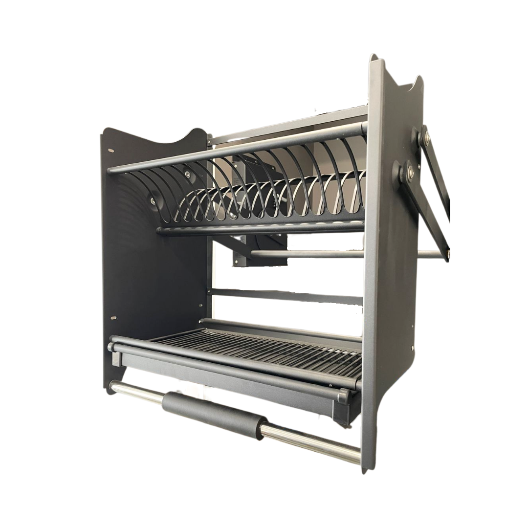 Up And Down Storage Kit Elevator With Dish Rack (Luxury Stainless Steel)