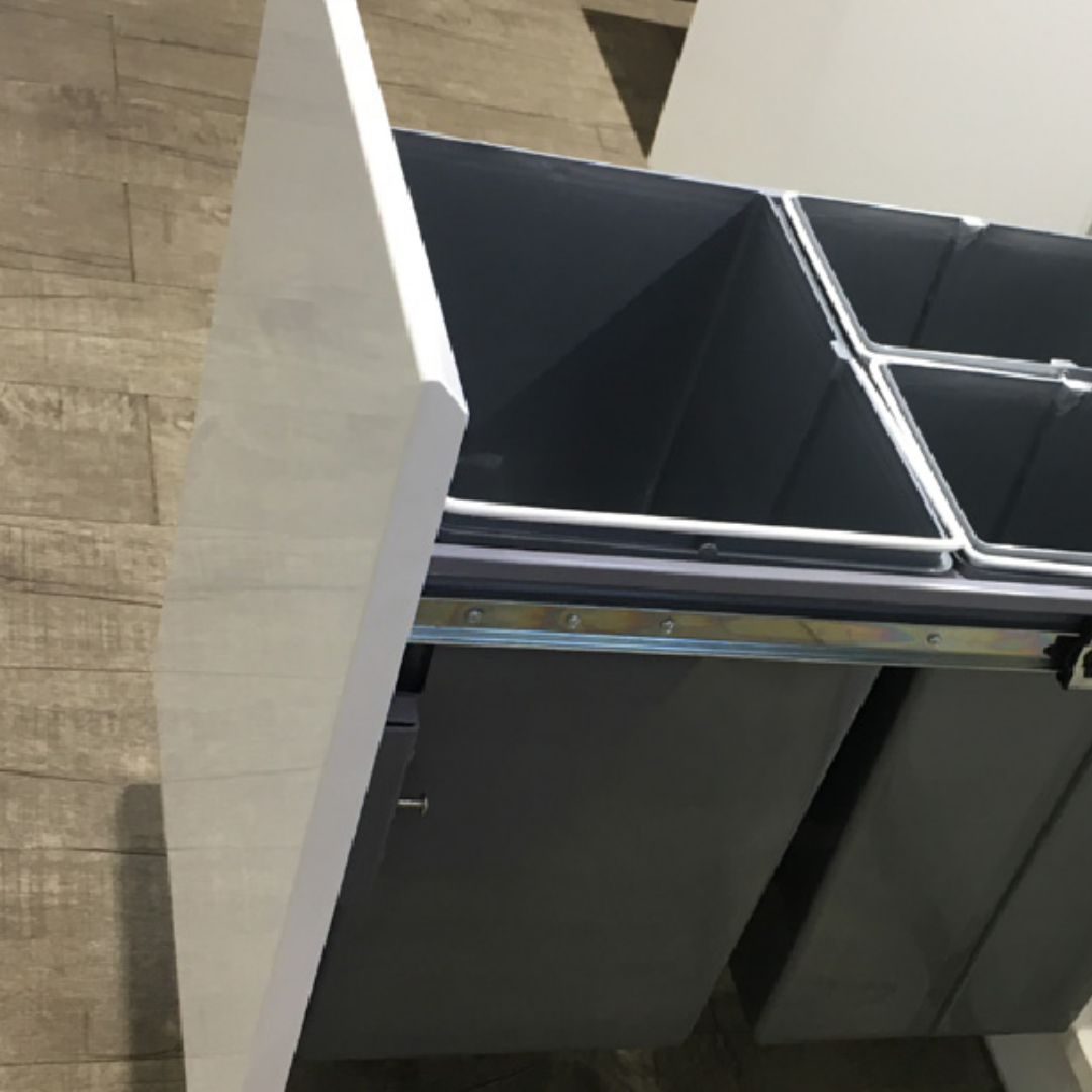 Bottom Mounted Bin With Soft Closing Slide Door Attached