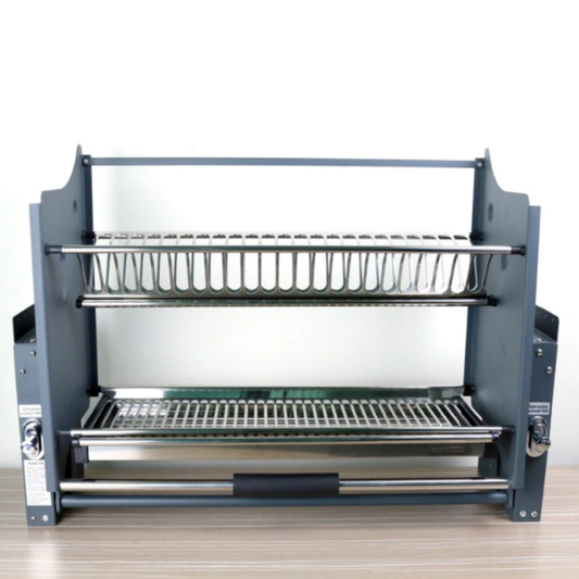 Up And Down Storage Kit Elevator With Dish Rack (Luxury Stainless Steel)