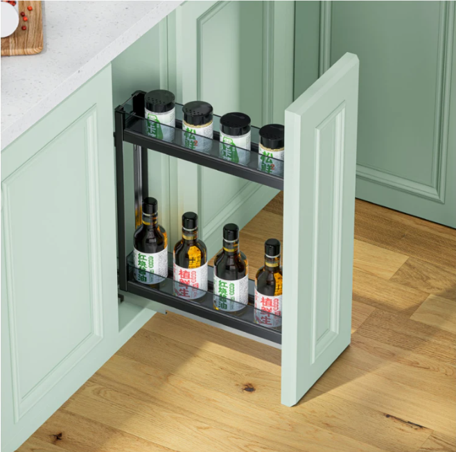 Two Layer Bottom Mounted Pull Out Basket With Undermount Soft Closing Slide